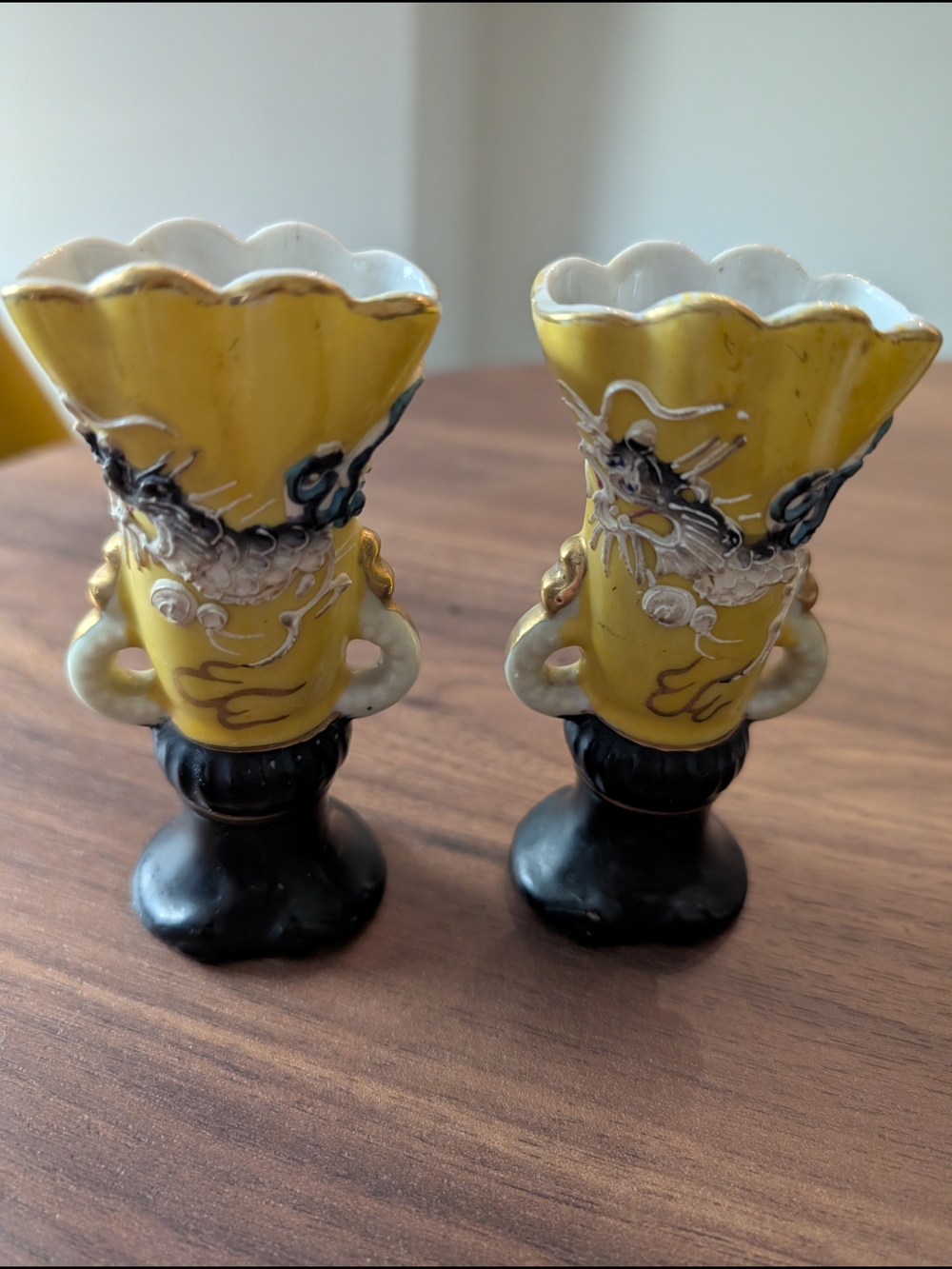 Yellow Dragon Porcelain Vase Pair - Decorative Home Accent